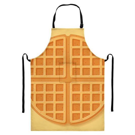 Round Waffle Print Bib Apron With Pocket
