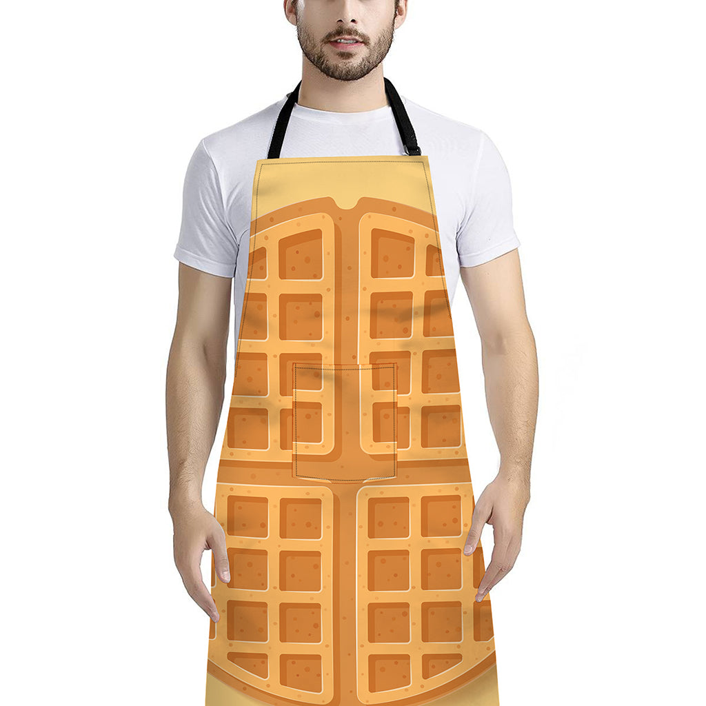 Round Waffle Print Bib Apron With Pocket