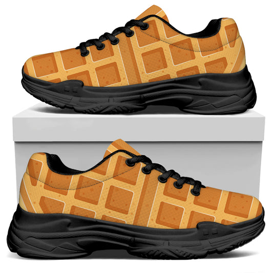 Round Waffle Print Black Chunky Shoes