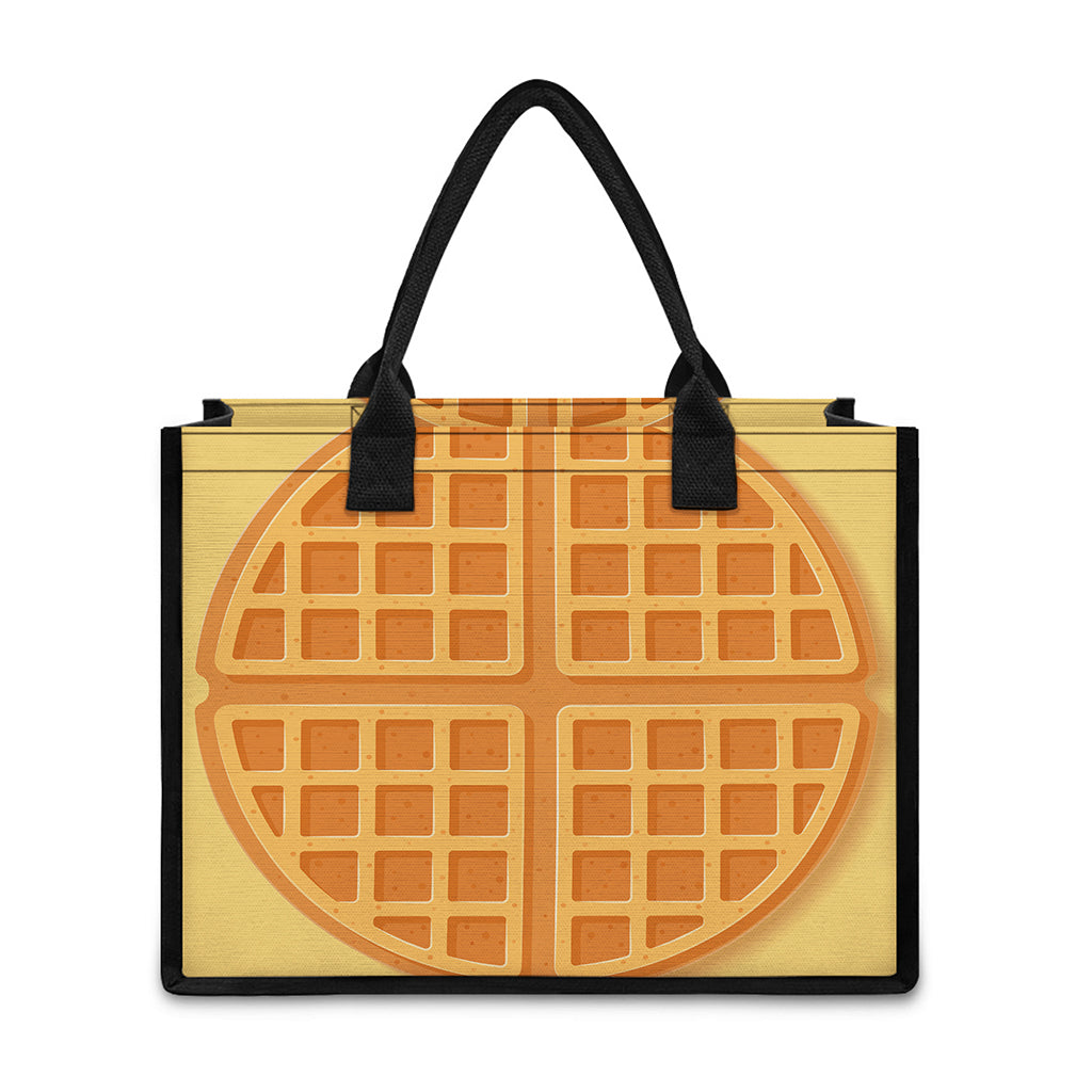 Round Waffle Print Canvas Tote Bag
