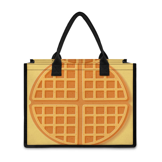 Round Waffle Print Canvas Tote Bag