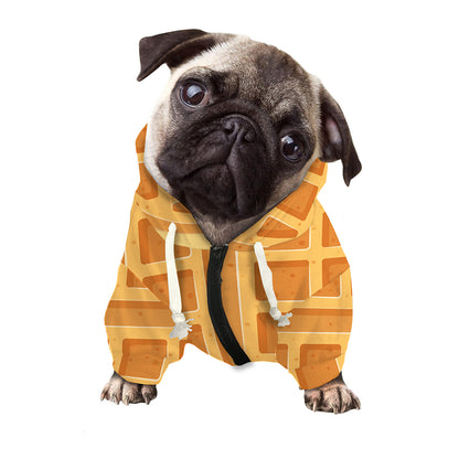 Round Waffle Print Dog Zip Up Hoodie