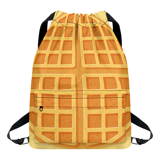 Round Waffle Print Drawstring Backpack