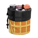 Round Waffle Print Drawstring Makeup Bag