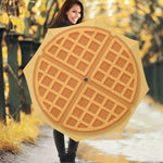 Round Waffle Print Foldable Umbrella