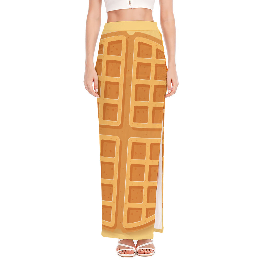 Round Waffle Print High Slit Maxi Skirt