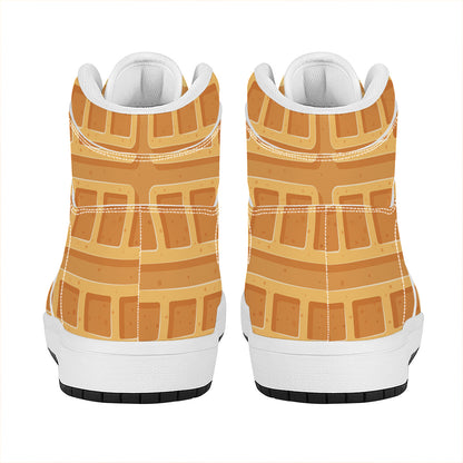 Round Waffle Print High Top Leather Sneakers