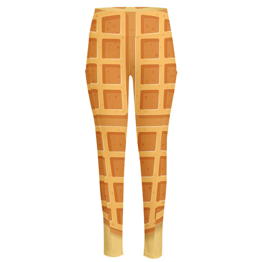 Round Waffle Print High-Waisted Pocket Leggings