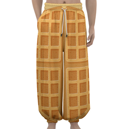 Round Waffle Print Lantern Pants