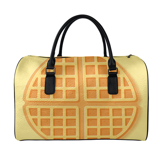 Round Waffle Print Leather Duffle Bag