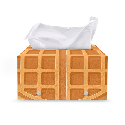 Round Waffle Print Leather Tissue Box Cover