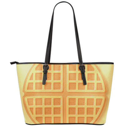 Round Waffle Print Leather Tote Bag