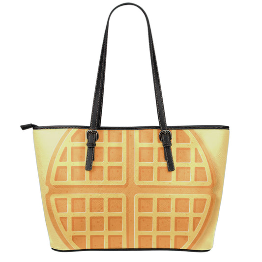 Round Waffle Print Leather Tote Bag