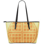 Round Waffle Print Leather Tote Bag