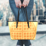 Round Waffle Print Leather Tote Bag