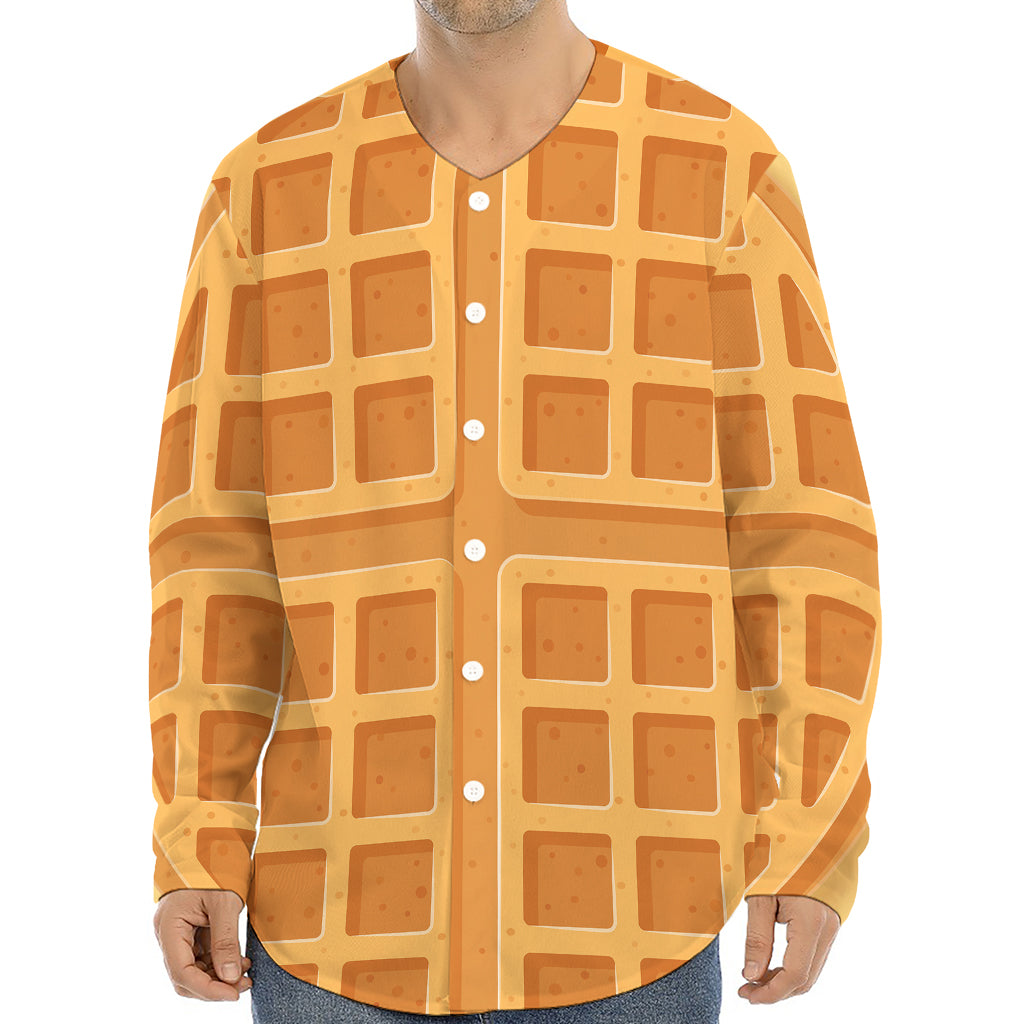 Round Waffle Print Long Sleeve Baseball Jersey