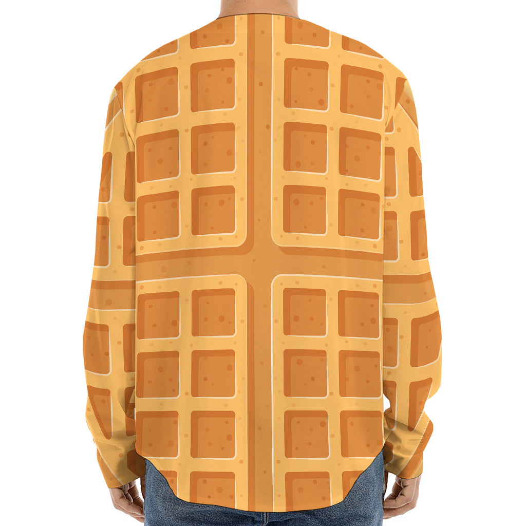 Round Waffle Print Long Sleeve Baseball Jersey