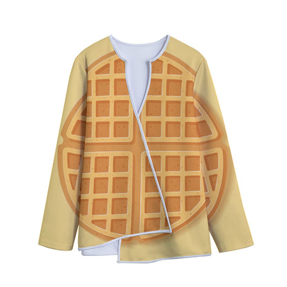 Round Waffle Print Long Sleeve Short Coat