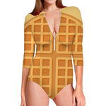Round Waffle Print Long Sleeve Swimsuit
