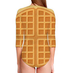 Round Waffle Print Long Sleeve Swimsuit