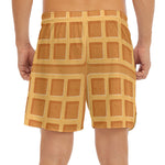 Round Waffle Print Men's Split Running Shorts