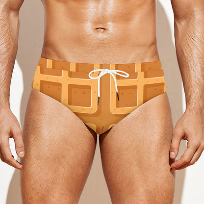 Round Waffle Print Men's Swim Briefs