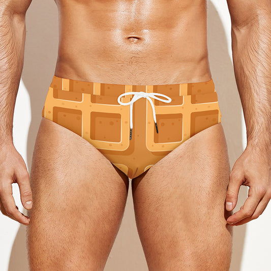 Round Waffle Print Men's Swim Briefs