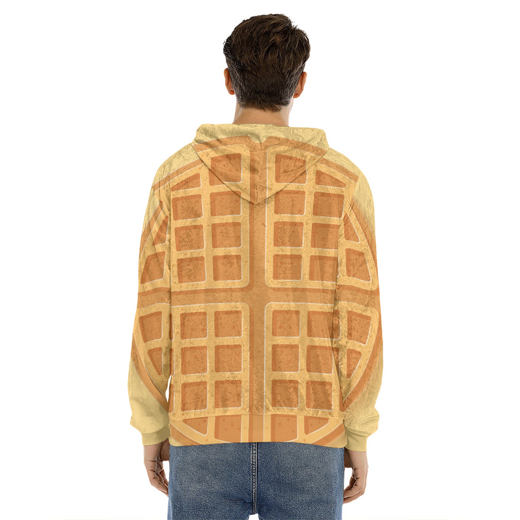 Round Waffle Print Men's Velvet Pullover Hoodie