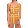Round Waffle Print One Piece Swimsuit