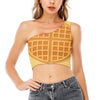 Round Waffle Print One Shoulder Crop Top