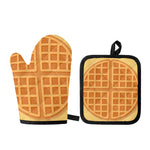 Round Waffle Print Oven Mitt And Pot Holder Set