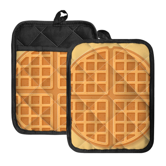 Round Waffle Print Pot Holders With Pocket