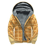 Round Waffle Print Sherpa Lined Zip Up Hoodie