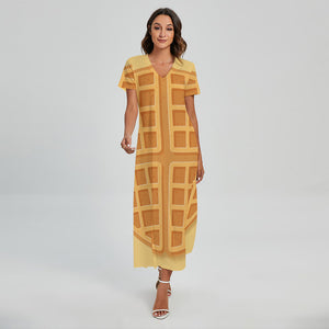 Round Waffle Print Short Sleeve Maxi Dress