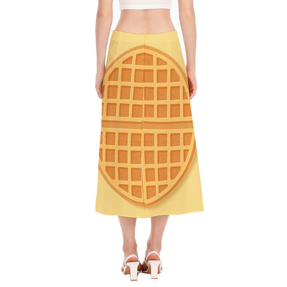Round Waffle Print Side Slit Midi Skirt