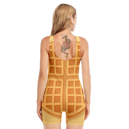 Round Waffle Print Sleeveless One Piece Swimsuit