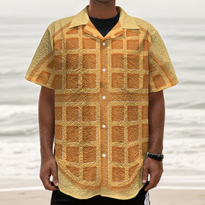 Round Waffle Print Textured Short Sleeve Shirt