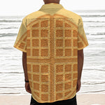 Round Waffle Print Textured Short Sleeve Shirt