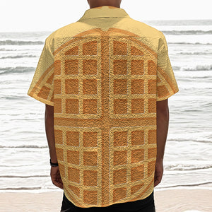 Round Waffle Print Textured Short Sleeve Shirt