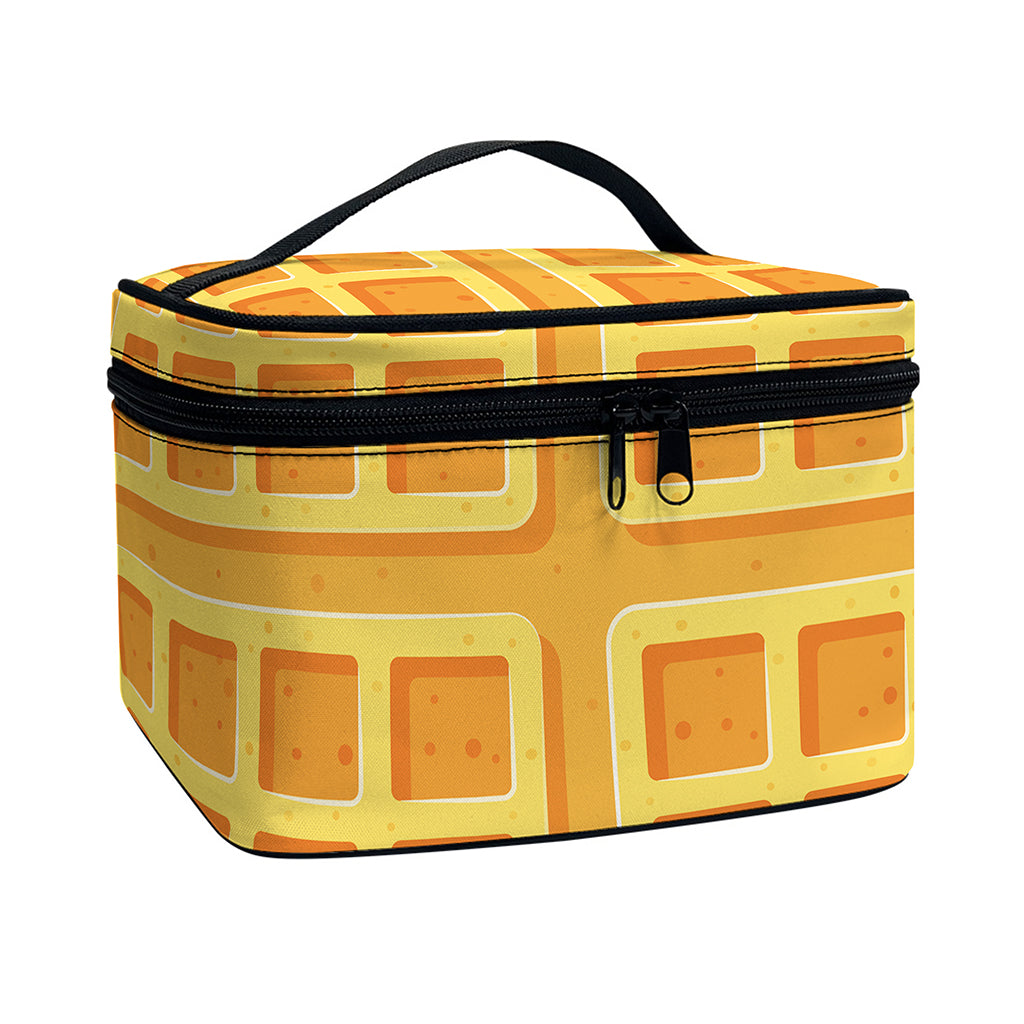Round Waffle Print Travel Makeup Bag