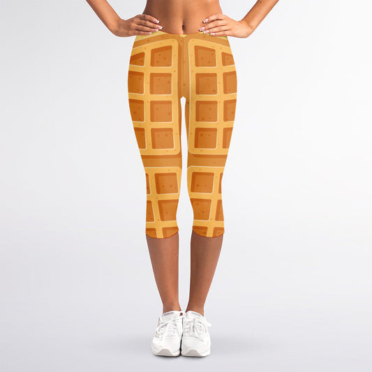 Round Waffle Print Women's Capri Leggings