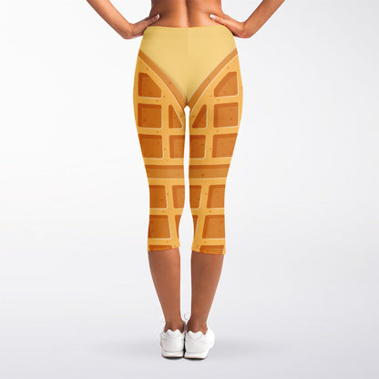 Round Waffle Print Women's Capri Leggings