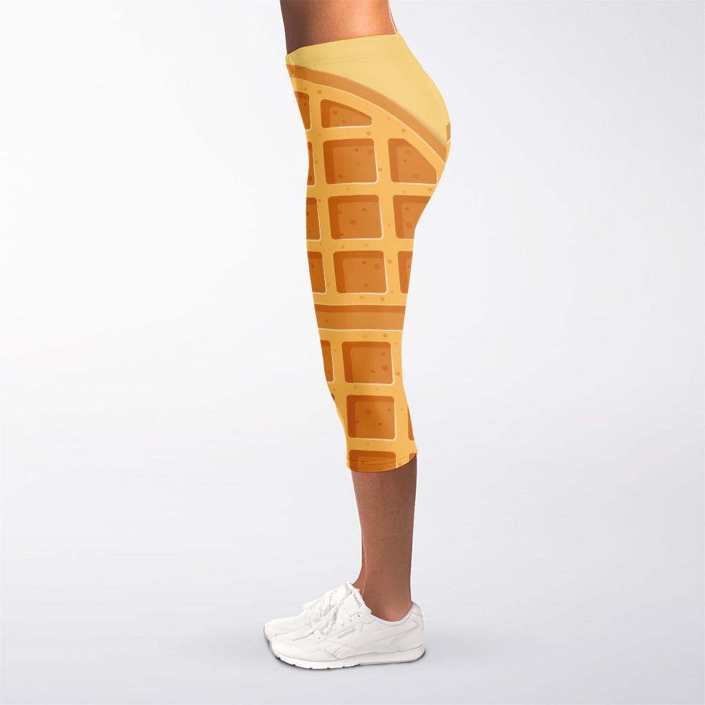 Round Waffle Print Women's Capri Leggings