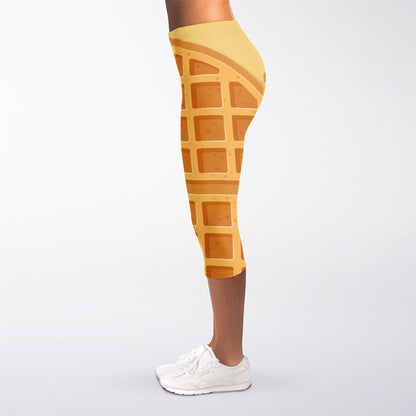 Round Waffle Print Women's Capri Leggings