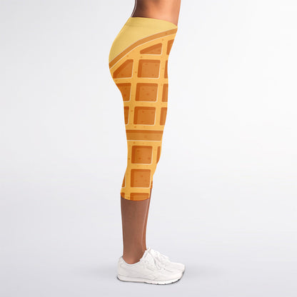 Round Waffle Print Women's Capri Leggings