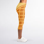 Round Waffle Print Women's Capri Leggings