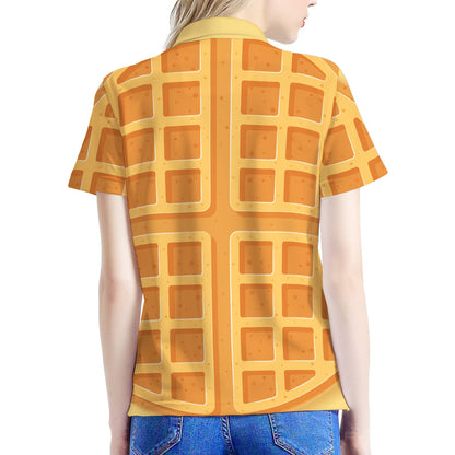 Round Waffle Print Women's Polo Shirt
