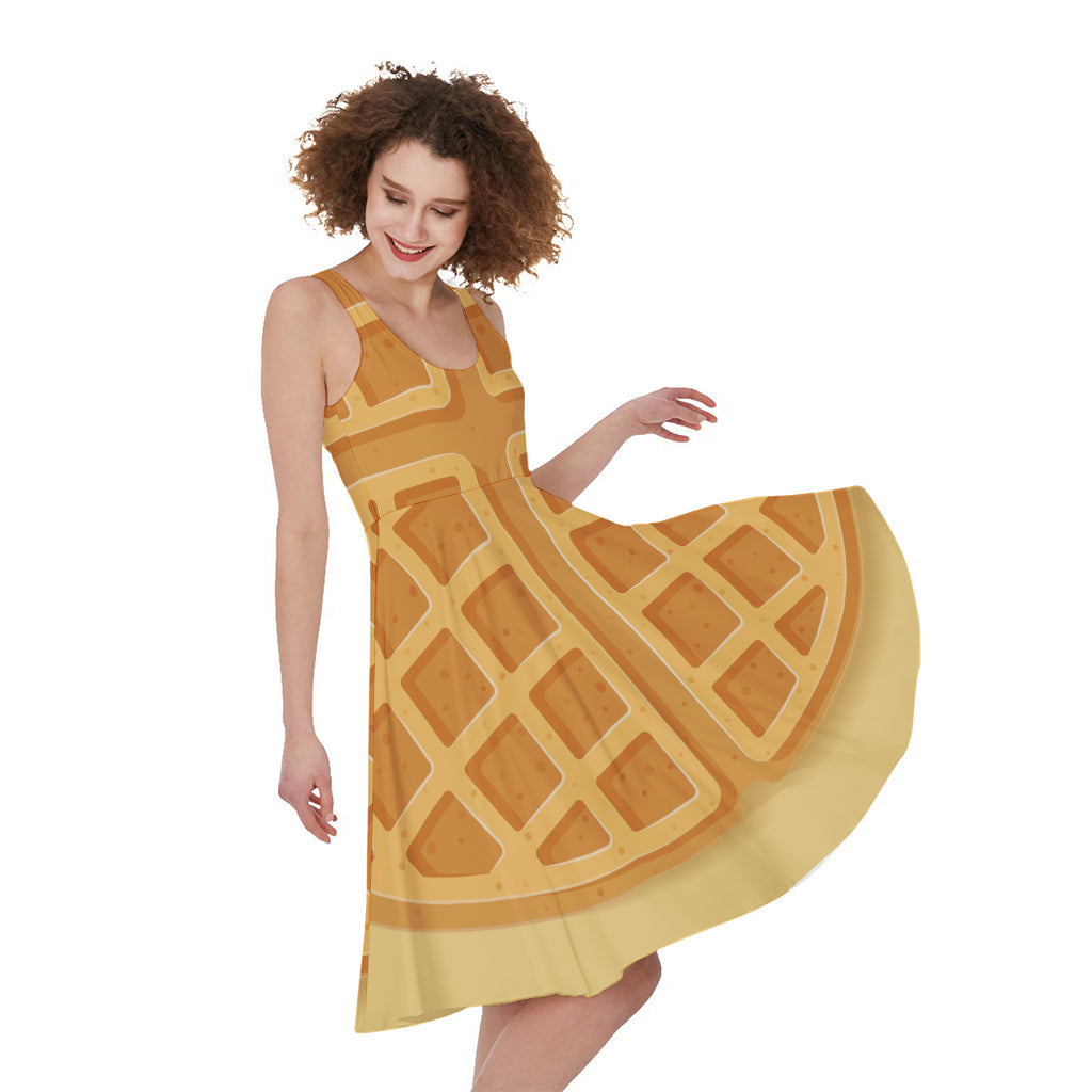 Round Waffle Print Women's Sleeveless Dress