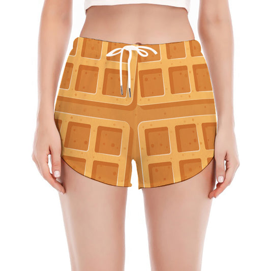 Round Waffle Print Women's Split Running Shorts