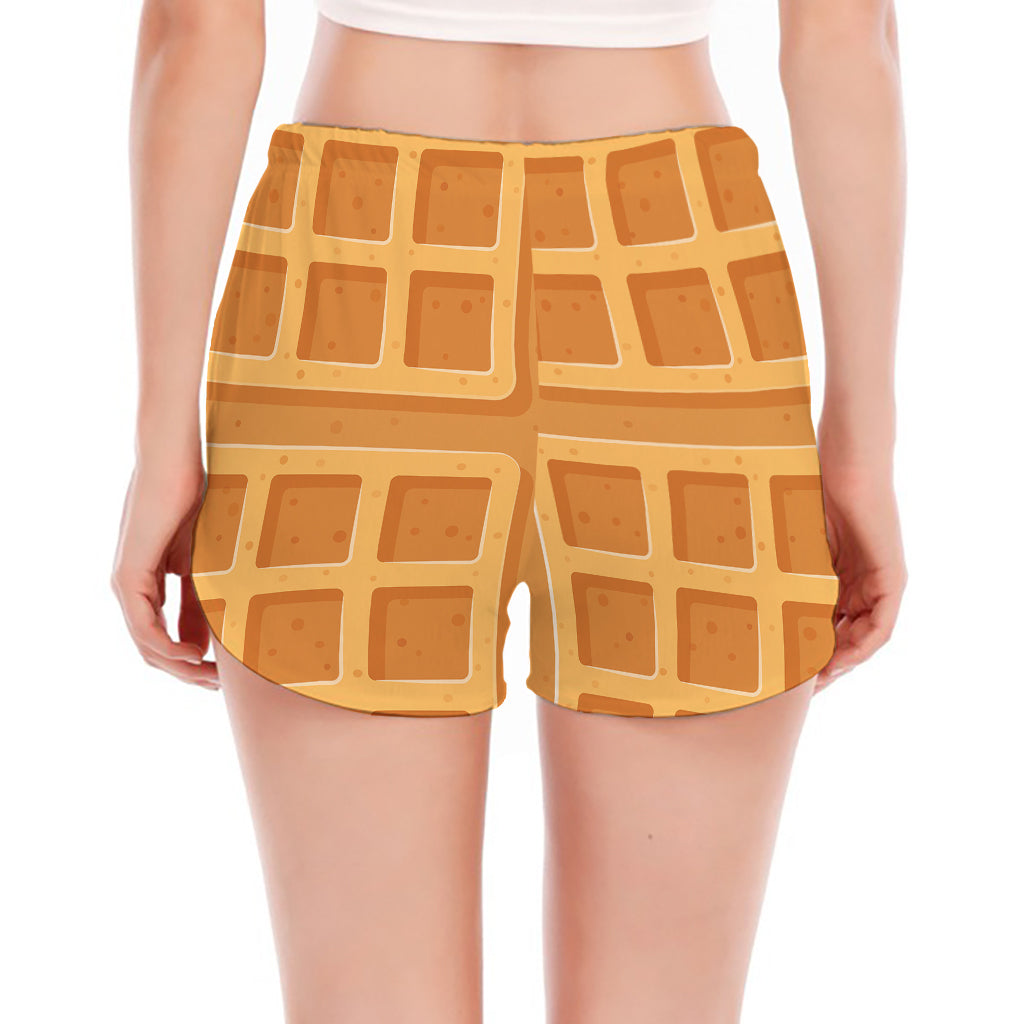 Round Waffle Print Women's Split Running Shorts